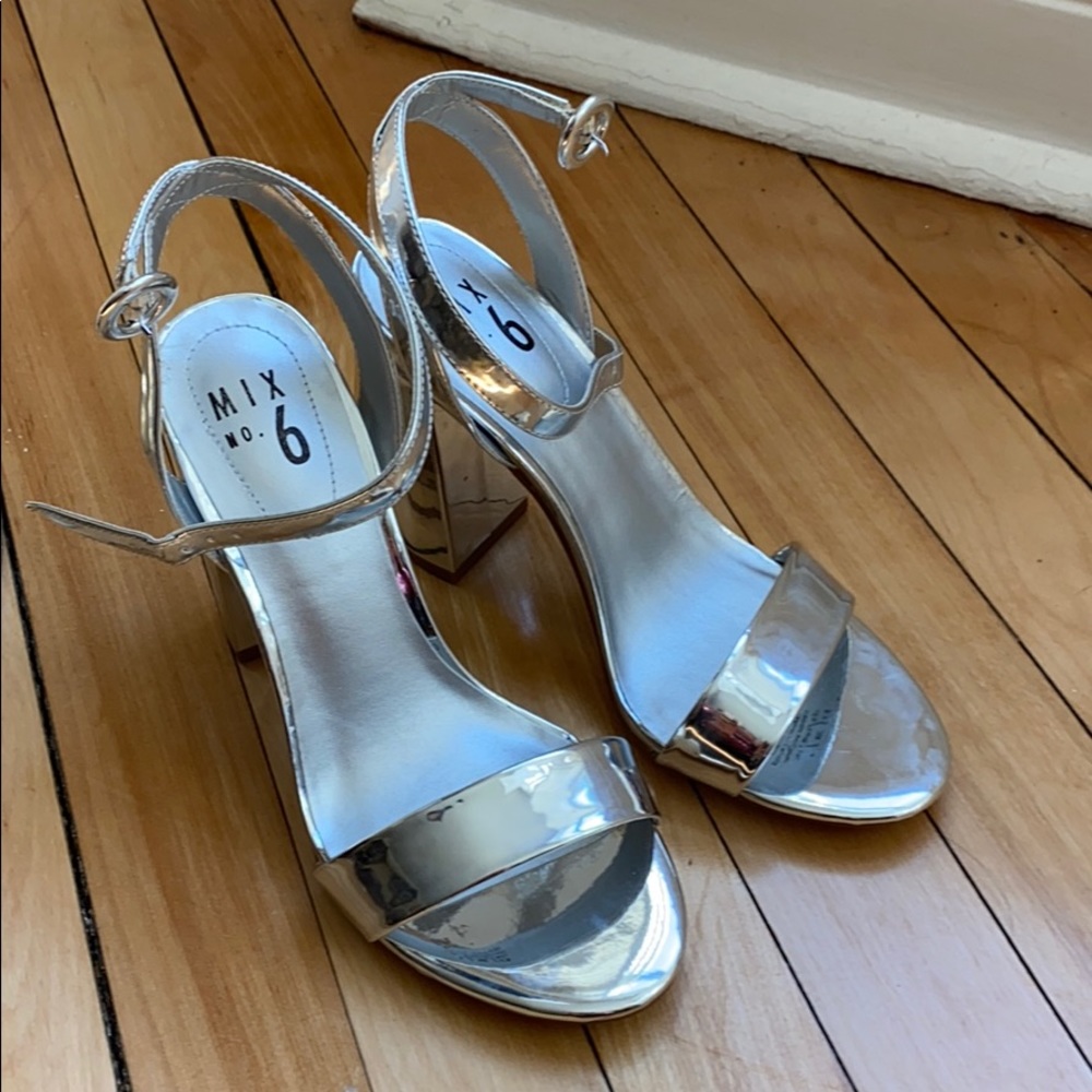 Mirrored silver sandals with chunky heel